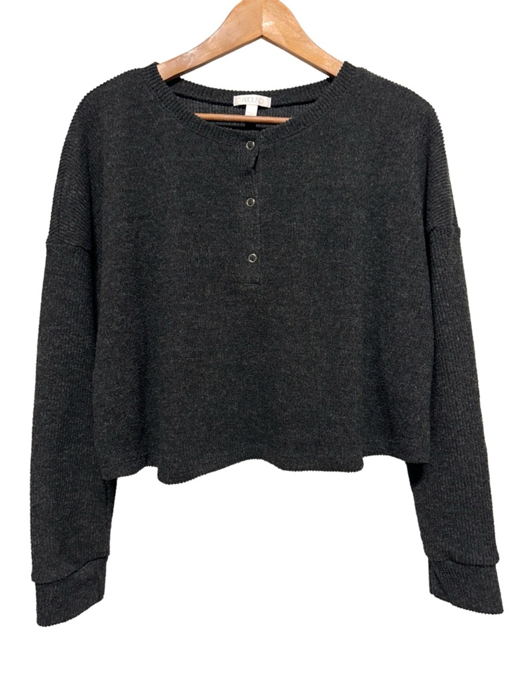 Abound Black Cropped Henley Sweater Boxy Drop Shoulder Large
